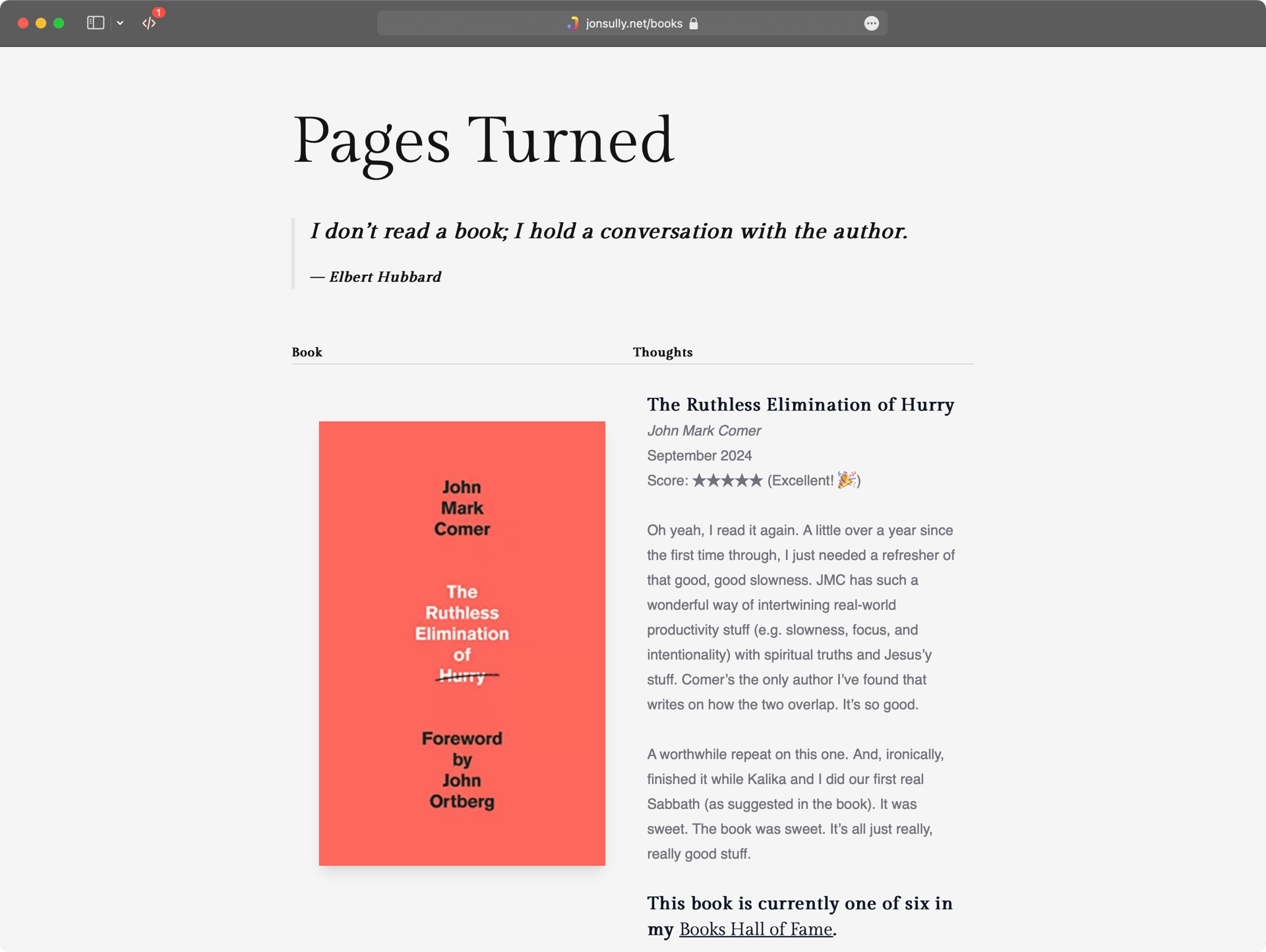 A Screenshot of how the books page looks on my site