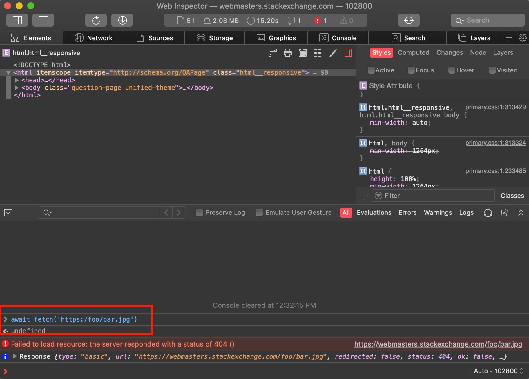 A screenshot of the developer tools panel making a single-slash http request
